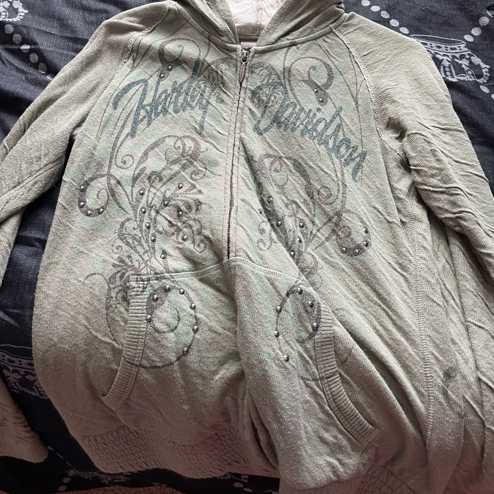 Green harley davidson zip up
